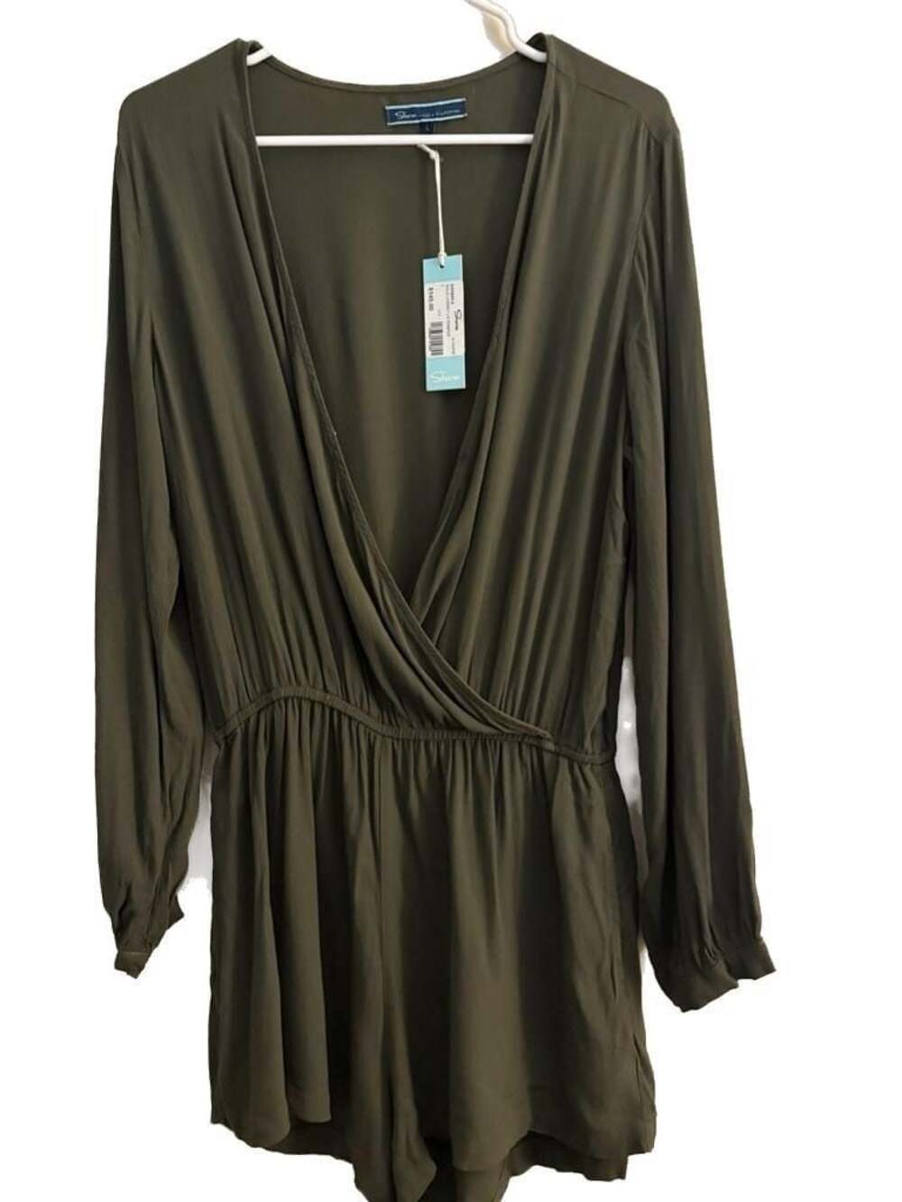Shore Solid Lindsey Long Sleeve Romper Juniper Green Size L